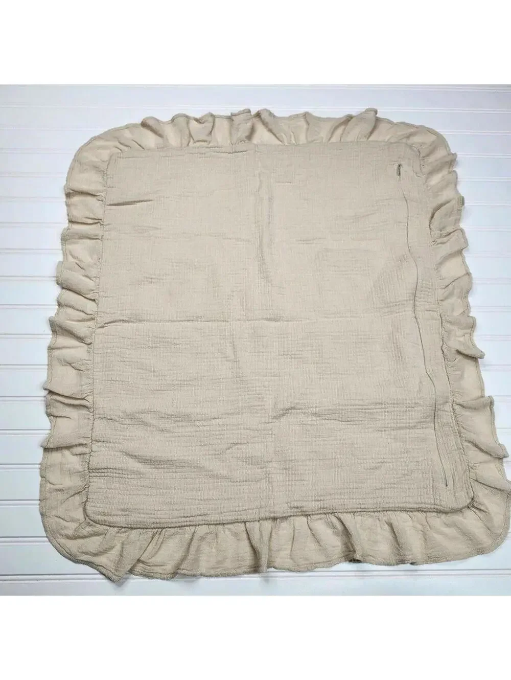 PiuBelle 26x26 Euro Pillow Cover Ruffle Beige Cotton Portugal
